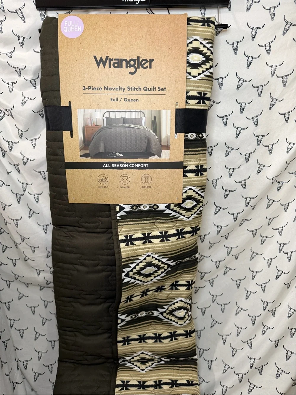 Wrangler Olive and Beige Southwestern Pattern 3-Piece Quilt Set